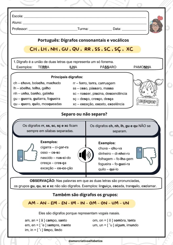 Encontros vocálicos e consonantais 4º e 5º ano – Atividade Professores