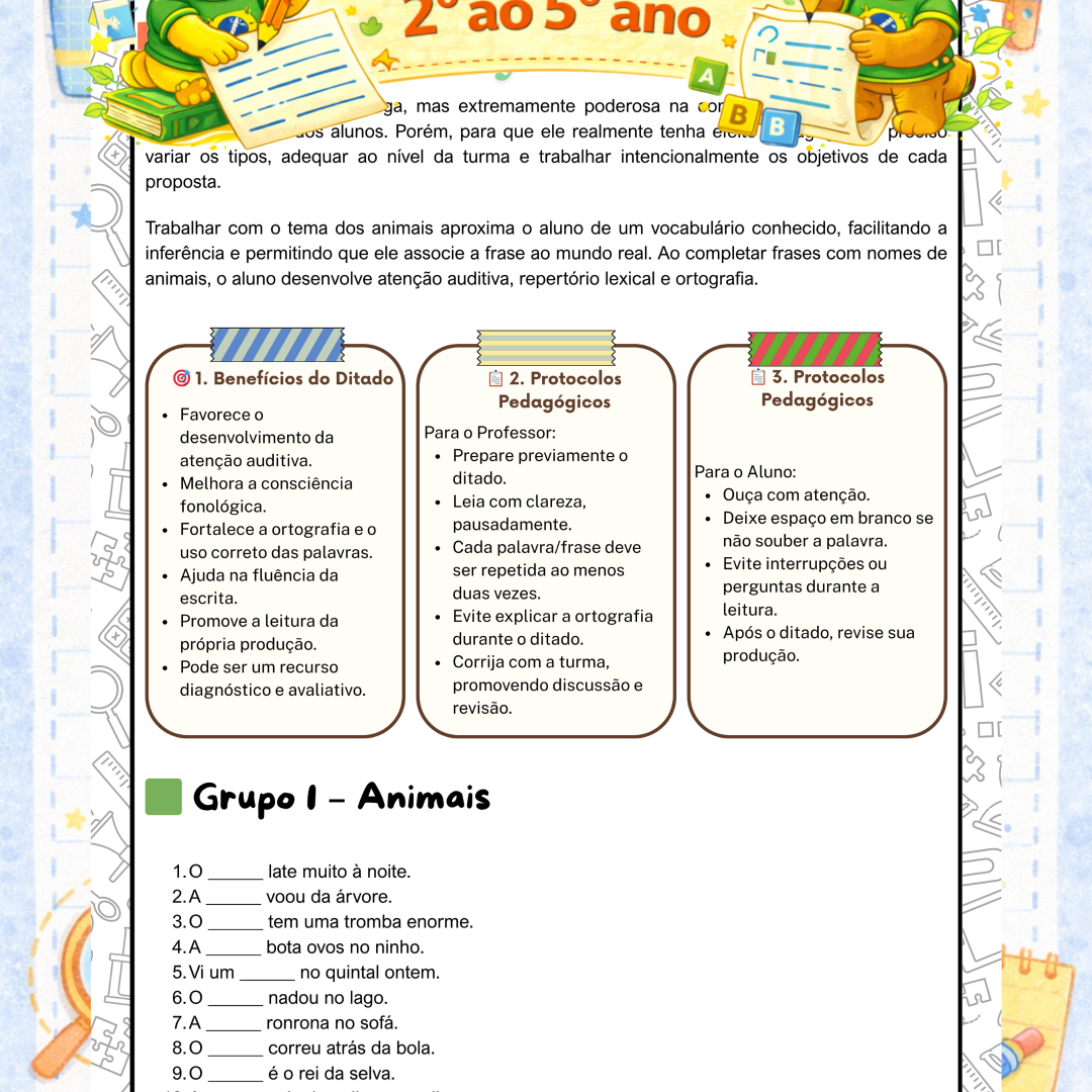 📚✨Ditado Lacunado para 2º, 3º, 4º e 5º ano