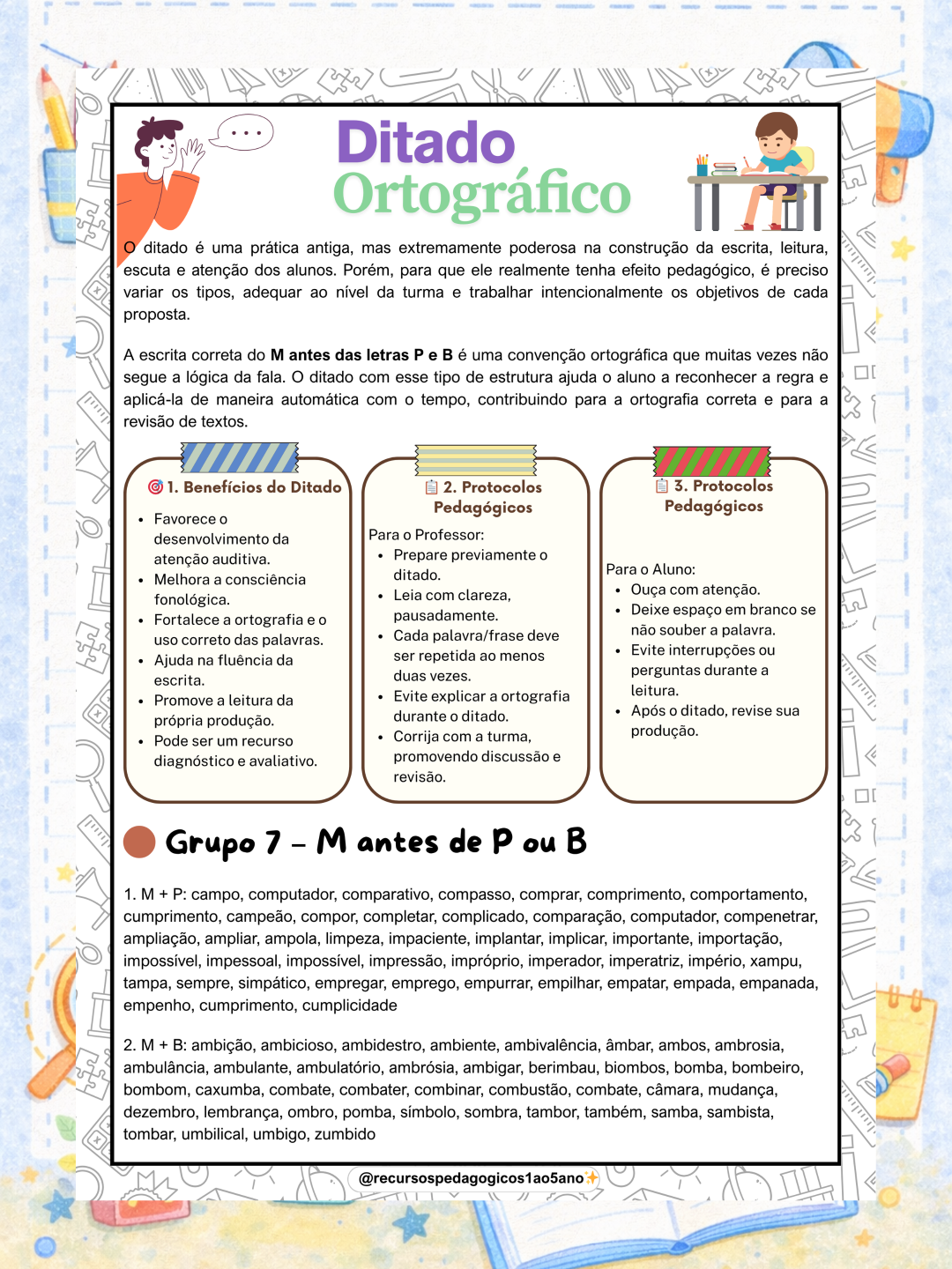 Ditado Ortográfico para 1º ao 3º ano