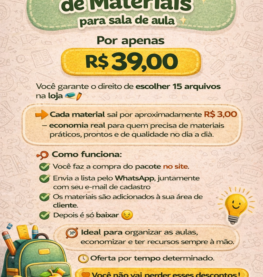 Pacote de materiais pedagógicos atividades