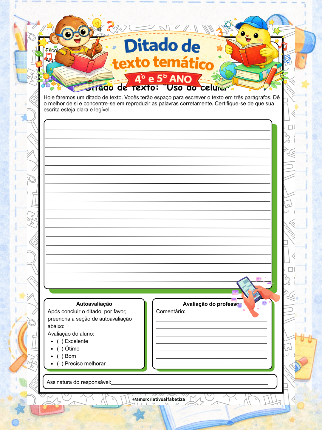 Ditado escolar de texto – Temas do cotidiano 4º e 5º ano